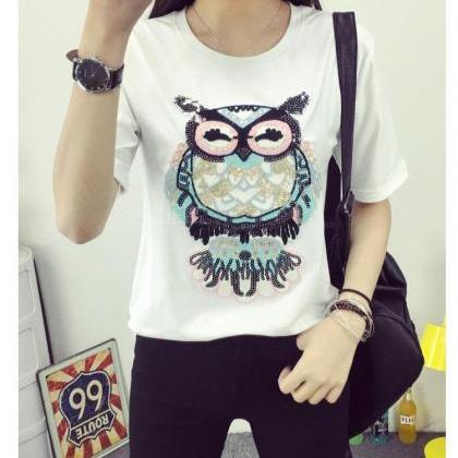 Fashion Sequins Embroidery Cotton Short Sleeve..
