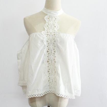 Summer Sexy Cold Shoulder White Lace Blouse
