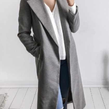Long Sleeve Pure Color Lapel Pocket Fur Coat