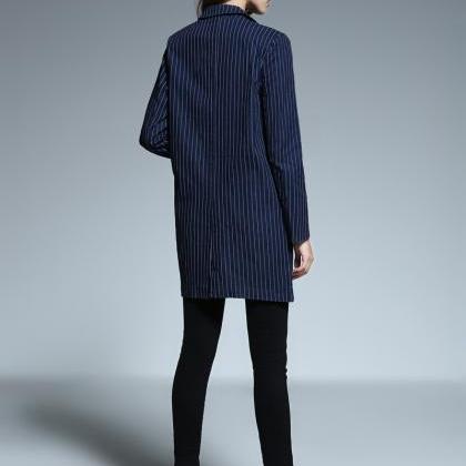 2017 Fashion Stripe Long Sleeve Denim Coat