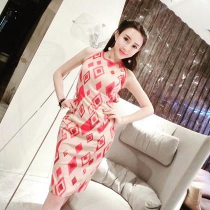 Sexy Elastic Backless Open Fork Print Bodycon..