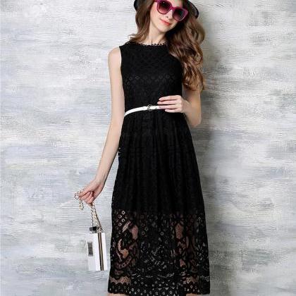 2017 Summer Pure Color Sleeveless Lace Dress