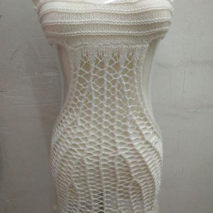 Wool Knitting Hollow Out Backless Beach Dress