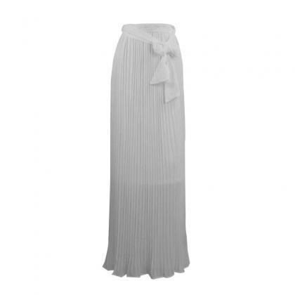 White Chiffon Crushed Split Long Skirts