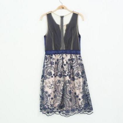 Transparent Lace Scoop Sleeveless Short Dress