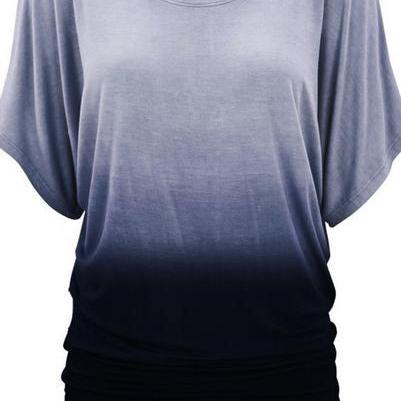 Scoop Gradient Pure Color Short Sleeves T-shirt