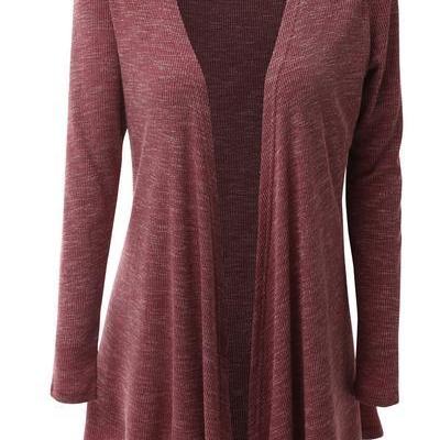 V-neck Long Sleeves Pure Color Plus Size Long..