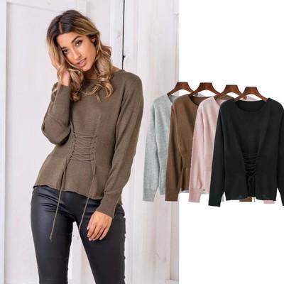 Scoop Pure Color Long Sleeves Straps Slim Sweater