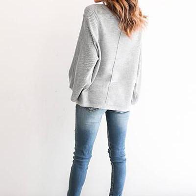 Scoop Loose Pure Color Long Sleeves Sweater