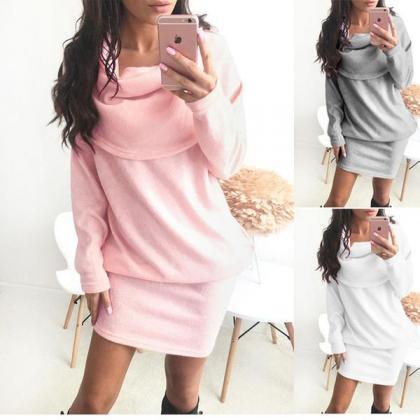 Pure Color Long Sleeves Lapel Neck Scoop Long..