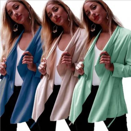 Ruffles Lapel Candy Color Long Sleeves Open..