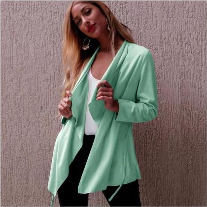 Ruffles Lapel Candy Color Long Sleeves Open..