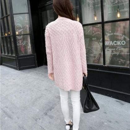 Cable Beadings Loose Candy Color Long Sleeves Long..