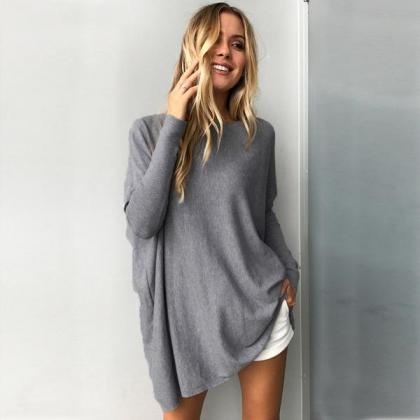Long Batwing Sleeves Loose Pure Color Long Sweater