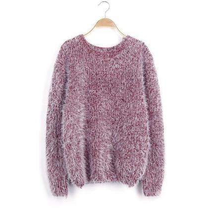Round Neck Long-sleeved Knitted Loose Pullover..
