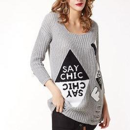 Long Sleeves Print Big Scoop Long Sweater