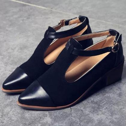 Pu Chunky Heel Pointed Toe Ankle Strap Heel Shoes