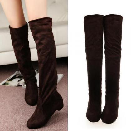 Faux Suede Rounded-toe Knee High Boots