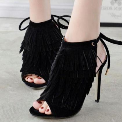 Stiletto Heel Peep-toe Lace Up Ankle Strap Suede..