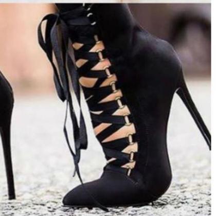 Suede Pointed-Toe Lace-Up Stiletto High Heels With Back Zipper on Luulla