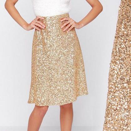 Pure Color Golden Sequins Slim Short Skirt