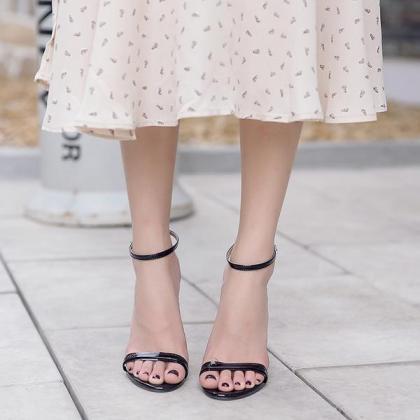 Open-toe Transparent Thin Ankle Strap Stilettos,..