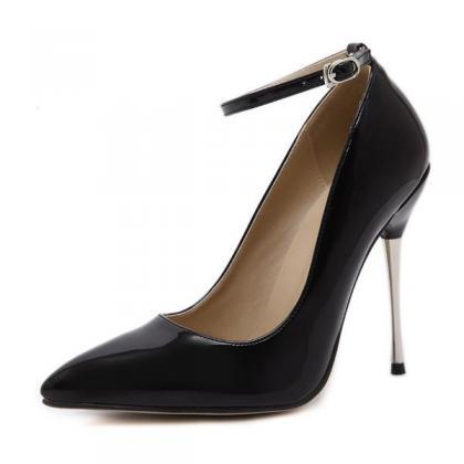 Patent Leather Pointed Toe Ankle Straps High Heels
