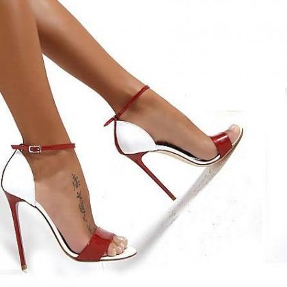 Glossy Open-toe Ankle Strap Stilettos, High Heels