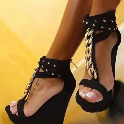 Platform Ankle Wraps High Wedge Heels Sandals