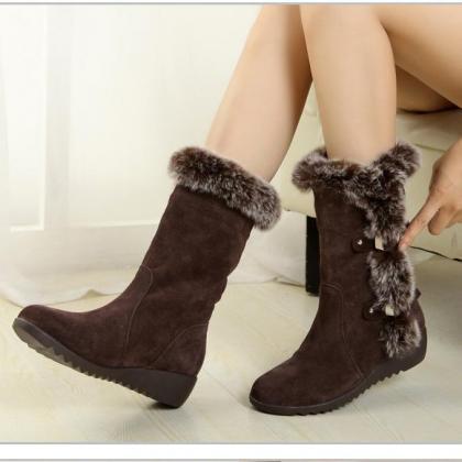 Round Toe Fur Decorate Warm Half Winter Boots