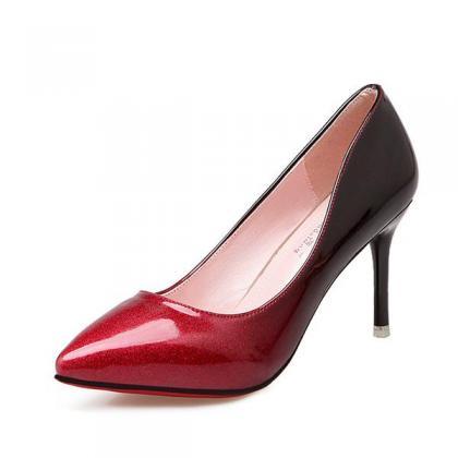 Gradient Patent Leather Pointed-toe High Heel..