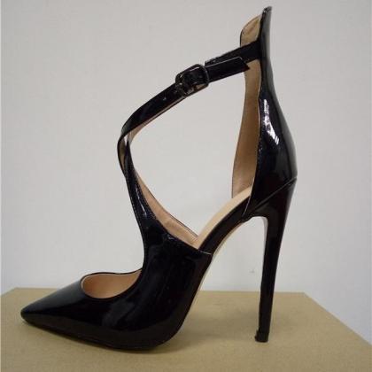Cut Out Low Cut Pointed Toe Ankle Wrap Stiletto..