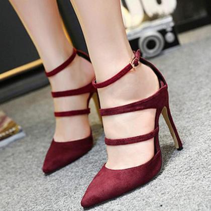 Pointed Toe Straps Ankle Wrap Party High Heels