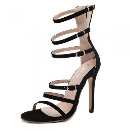 Metallic Open-toe High Heel Sandals With Strappy..