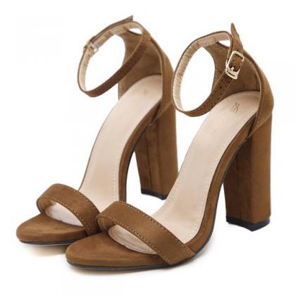 Faux Suede Ankle Strap Chunky Heel Sandals