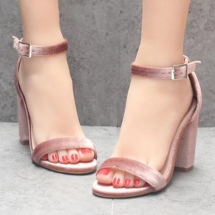 Ankle Wrap Open Toe Chunky Middle Heels Sandals