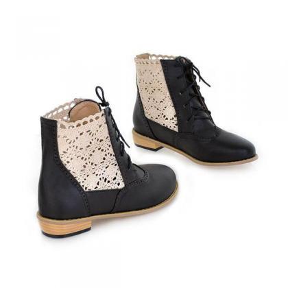 Lace Patchwork Hollow Out Round Toe Low Chunky..