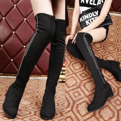 Round Toe Over-knee Long Wedge Boots