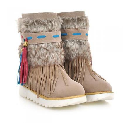 Tassels Round Toe Flat Short Snow Boots