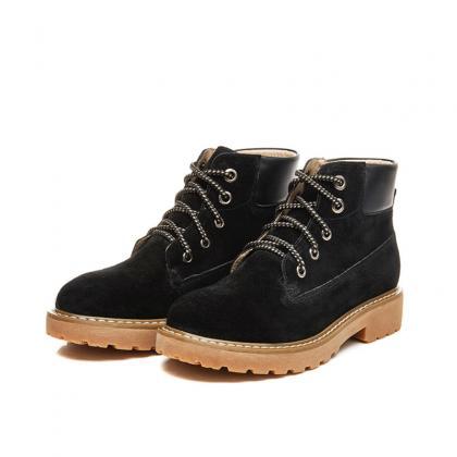 British Suede Round Toe Lace Up Punk Short Boots