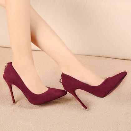 Decoration Pointed Toe Low Cut Stiletto High Heels..