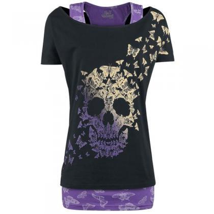 Skull Print Short Sleeves T-shirt With Tank Top..