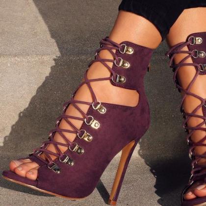 Lace Up Pointed Toe Super High Stiletto Highs