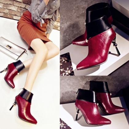 Two-toned Pointed-toe Stiletto Ankle Boots