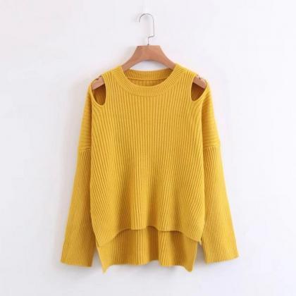 Knitted Cold Shoulder Long Sleeves Sweater..