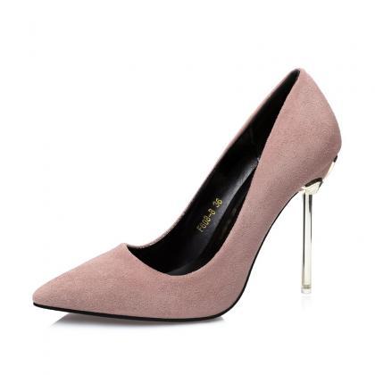 Faux Suede Pointed-toe Transparent Stiletto Heels