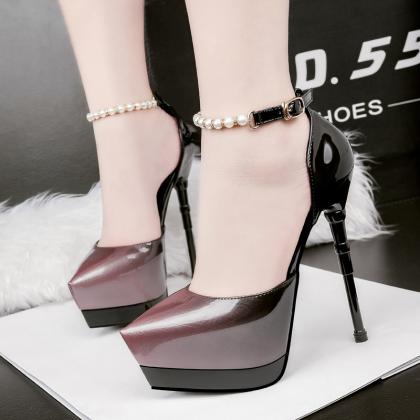 Gradient Pointed Toe Platform Ankle Wrap Beads..