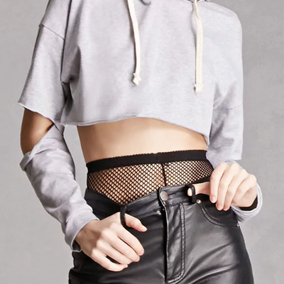 Hooded Cropped Pullover Featuring Cutout Sleeves