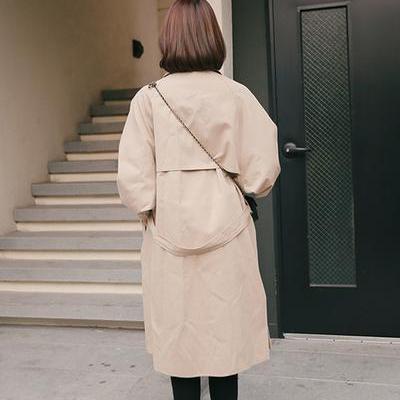 Double Breasted Buttons Loose Sleeves Long Coat