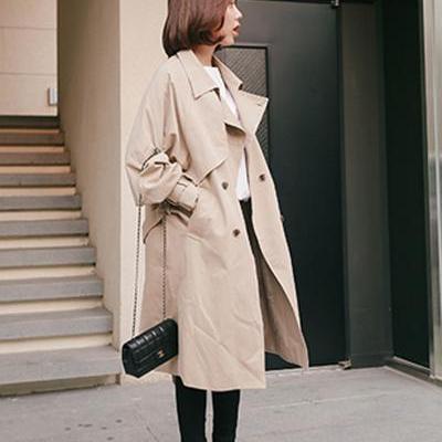 Double Breasted Buttons Loose Sleeves Long Coat